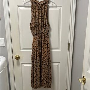Ava & Viv Brown Sleeveless Maxi Dress with Black Pattern Size 1X